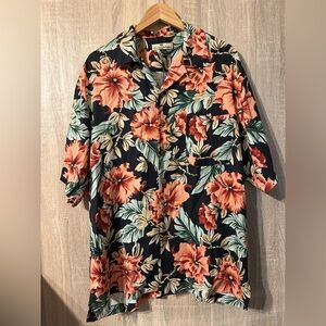 Tommy Bahama Floral Button Down Short Sleeve Shirt Size Large 100% Silk